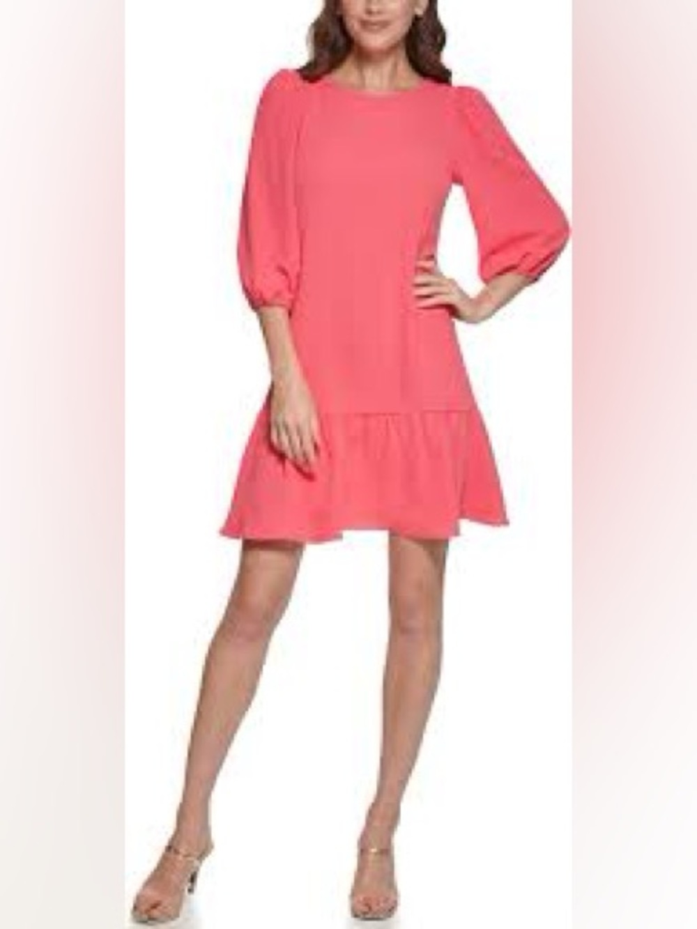 DKNY Pink Puff-Sleeve Drop-Waist Dress